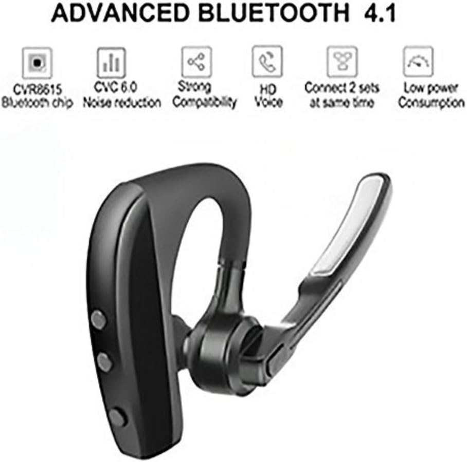 AUXBLUE Bluetooth Headset Wireless Handsfree Earpiece Headphone Active Noise Cancelling Double Digital MIC Cell Phone Trucker Business Office (Black) (MIC-Out)