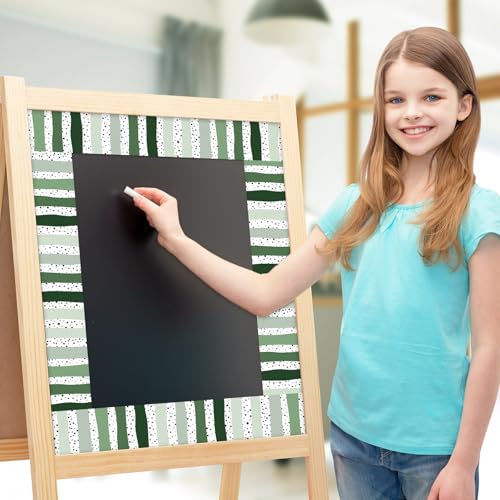 Image of Whaline 32.8 Ft Classroom Bulletin Board Borders, Gradient Sage Green Color | Dot Stripe Die-Cut Rolled Border Trim, for Back to School Chalkboard Wall Decoration