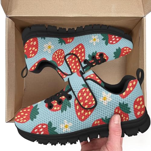 Little Kid Shoes for Boys & Girls Breathable Tennis Running Sneakers for Kids Strawberry Floral Pattern2