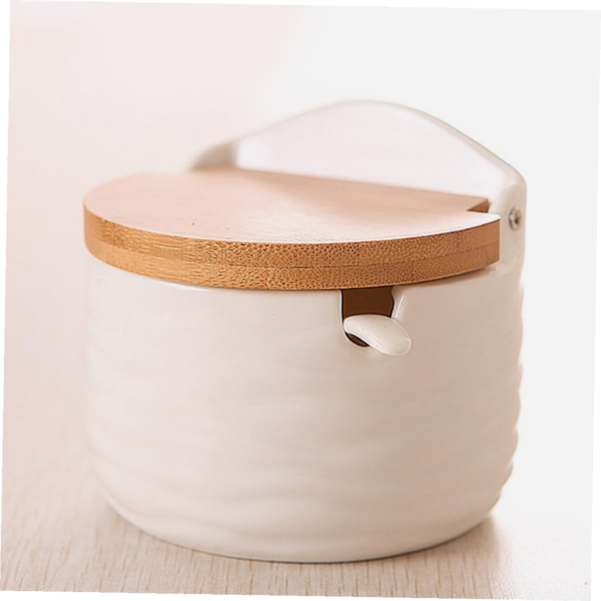 3個 白磁セラミック調味料入れ点 半形デザイン 密閉竹蓋付き 保存容器 塩砂糖スパイスボトル キッチンおしゃれ調味料ケース