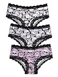 WDIRARA Women's 3 Piece Skull Print Lace Hipster Panties Soft Underwear Halloween Gothic Briefs Multicolor Black Small