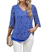 Blooming Jelly Women's Summer Tunic Tops 3/4 Sleeve Dressy Casual Blouses Mesh Double Layered Bus...