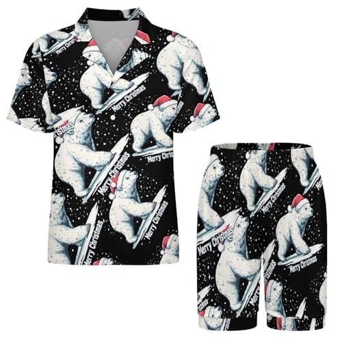 White Bear Christmas Mens Pajamas Set Short Sleeve Sleepwear Summer Pjs Sets 2 Piece Loungewear Nightwear3