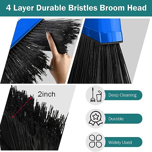 8 Pcs Outdoor Broom for Floor Cleaning 54 Inch Commercial Heavy Duty Broom Long Handle Kitchen Household Angle Brooms for Sweeper Sweeping Indoor Dust Hair Cleaner Corn Shop(Blue)