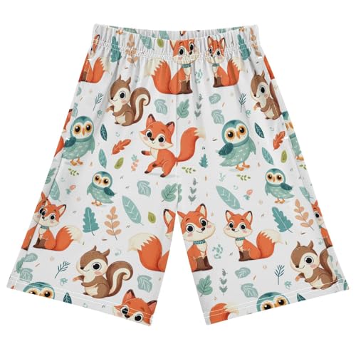 ALAZA Cartoon Squirrel Fox Owl Pajama Shorts Sleep Shorts Pant Lounge Pajama Bottoms Elastic Waist with Pockets
