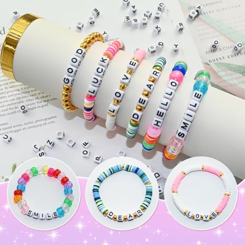 Image of Amaney 810pcs Square Letter Beads 6x6mm Acrylic Alphabet Letter Beads White with Black Letters for Jewelry Making Bracelets Necklaces Key Chains