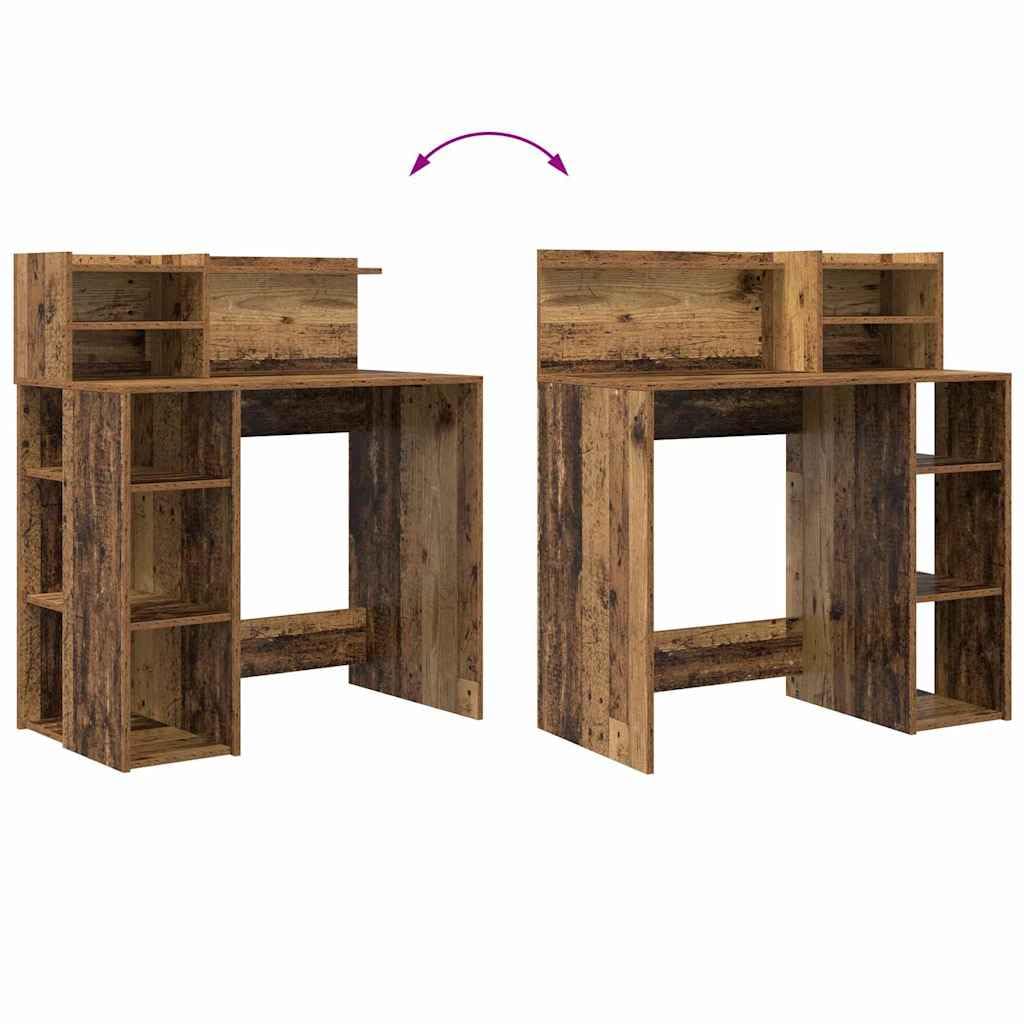 Scrivania con mensola in legno anticato, 90 x 48 x 101,5 cm, scrivania da ufficio per home office e studio, segretario con vano portaoggetti, moderna postazione di lavoro per casa e ufficio