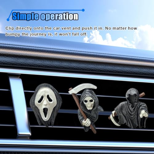 Image of 3PCS Cool Skull Car Vent Clip, Ghost Skeleton Car Diffuser Air Outlet Clip, Halloween Decorations Spooky Car Interior Accessories, Funny Presents for Men Women (Ghost)