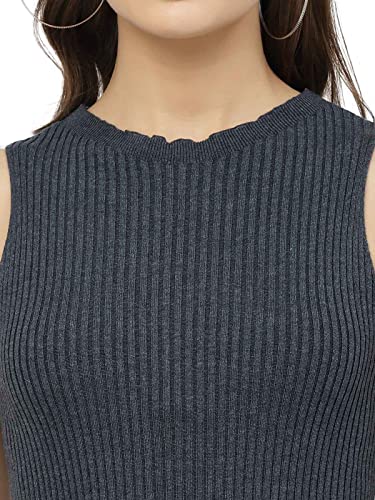 Image of Kalt Womens Knitted, Ribbed Cotton Fitted Sleeveless Round Neck Cami Tank Top
