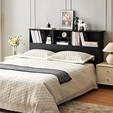 Howjoe Headboards with Deep Bookshlf, Light Black