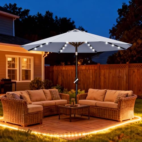 Image of ABCCANOPY 10FT Durable Solar Led Patio Umbrellas with 32LED Lights (Gray)