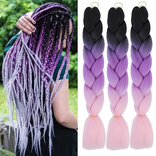 Xtrend 3Packs 3 Tone Jumbo Braiding Hair 24 Inch Synthetic Afro Braiding Hair Extensions for Box Braids and Twist Crochet Braid Hair (3Packs