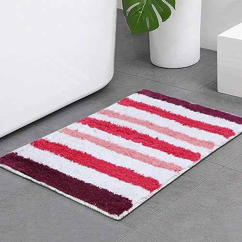 Image of THE HOME TALK Cotton Bathmats | Water Absorbent Runners | Regular Striped Rugs | Floor Mats for Kitchen, Bathroom & Sink | Ultra Soft Mats | Non-Slip Store (Dark Pink, 40x60 CM)