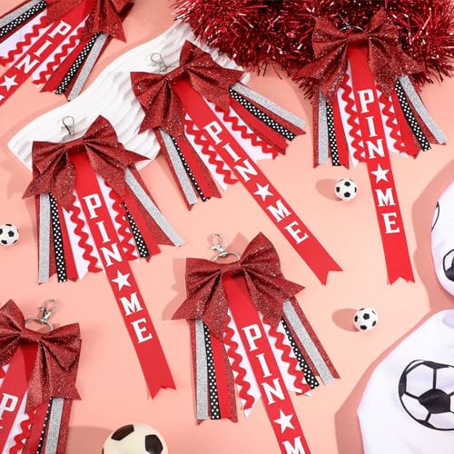 Tondiamo 12 Pcs Cheer Pin Me Ribbon Glitter Cheerleader Bow Keychain Gifts for Backpack Bag Teens Girls Graduation4