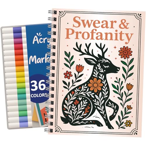 Zouier Swear Word Funny Coloring Book with 36 Markers for Adults Relaxation Spiral Bound, Stress Relief, Cancer Care, Self Care, Get Well Gifts Crafts for Women