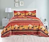 Grand Linen 3-Piece California Cal King Size Oversized Quilt Set 118' X 95' All-Season Large Bedspread Pillow Shams Lightweight Soft Coverlet Crimson Red Orange Brown Colors African Safari Pattern