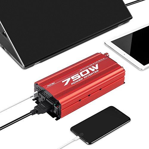POTEK 750W Power Inverter DC 12 V to AC 115V Car Converter with 2A USB Charging Port