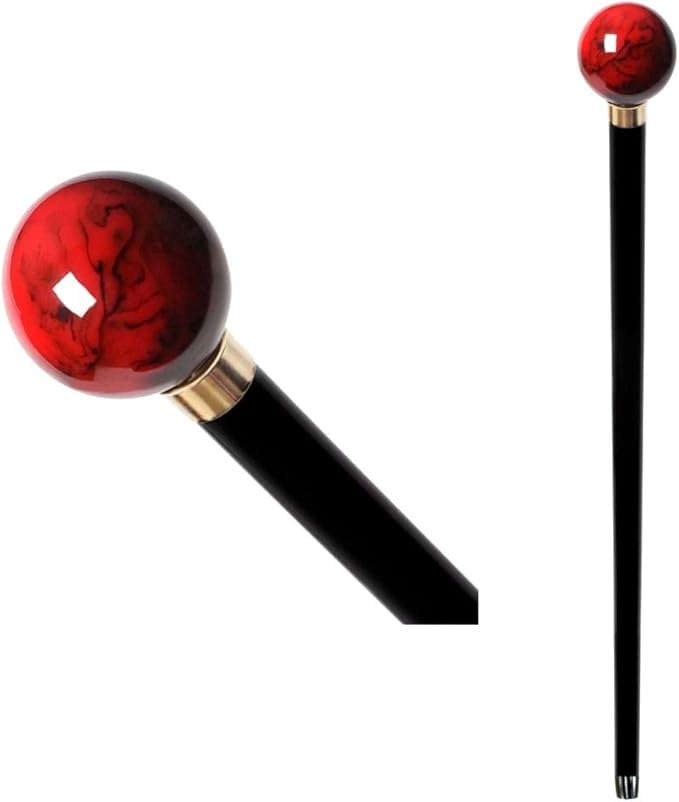 BancarellaOnLine Gehstock aus Holz mit rotem Ball für Damen und Herren