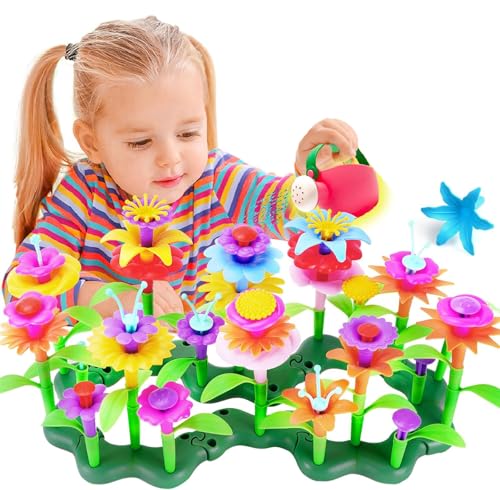 FunzBo Flower Garden Building STEM Toys - Gardening Pretend Gift for Girls Kids Toy - Educational Activity for Preschool Children Age 3 4 5 6 7 Year Old - Stacking Game for Toddlers playset (Green)