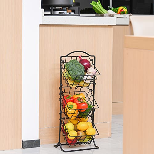 Wetheny 3-Tier Fruit Basket Fruit Bowl For Kitchen Counter Or Floor - Fruit Holder Produce Basket For Fruits,Vegetables And Snacks -Metal Market Basket Storage Stand #TOP3