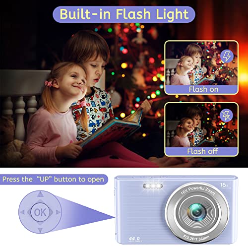 Digital Camera,Kids Camera with 32GB Card 4K 44MP Point and Shoot Camera with 16X Digital Zoom 2.4 Inch,Vlogging Camera for Students Teens Adults Girls Boys-Purple3 - Image 5