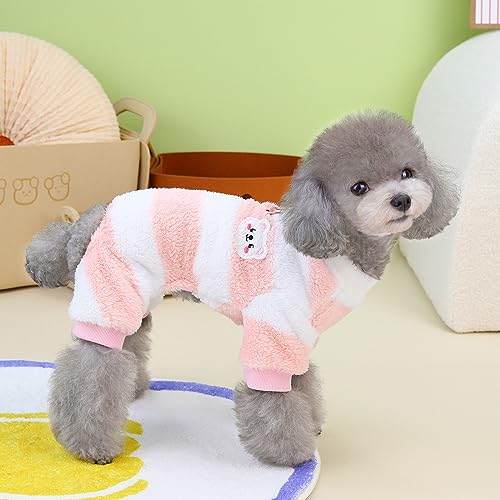 Izefia Dog Sweater - Woolen Fleece Winter Warm Sweater & Jumpsuit Pajamas - Rainbow Stripe for Small & Medium Dogs & Cats - Pink - Image 3