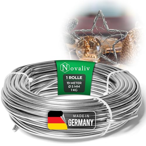 {Alambre Manualidades 5Mm Alambre Novaliv Alambre de aluminio de 19 m, 5 mm, plateado, ideal como alambre doblado para manualidades, versátil para proyectos y...