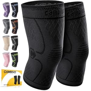 CAMBIVO 2 Pack Knee Braces for Knee Pain, Knee Compression Sleeve for Men and Women, Knee Support for Meniscus Tear, Running, Weightlifting, Workout, ACL, Arthritis, Joint Pain Relief (Black,Medium)