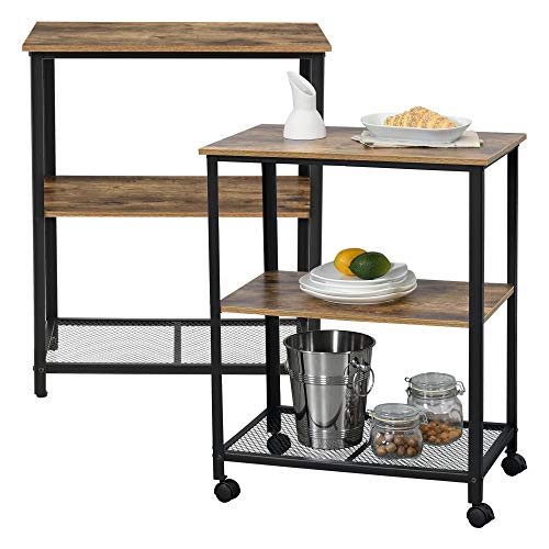 [en.casa] Chariot de Service Chariot de Cuisine Roulant Desserte roulettes Vérouillables Panneau de Particules Métal Plastique 76,5 x 60 x 40 cm Bois Foncé...