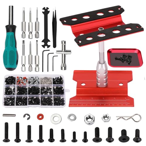 RC Car Repair Work Stand 532 PCS RC Repair Screws Set Kit 360 Degree Rotation RC Repair Station...