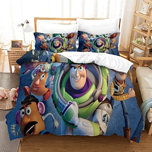 Juego De Funda De Edredón 3D Toy Story Juego De Ropa De Cama Buzz Lightyear Funda Nórdica para Cama para Niños Y Niñas Juego De Cama Transpirable para Adultos Double(200x200cm)