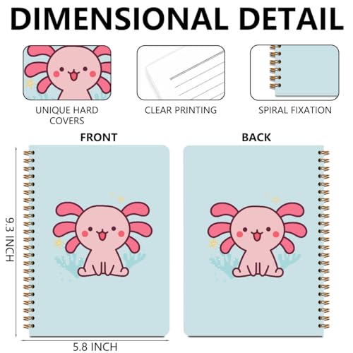 Image of 2 Pcs Axolotl Spiral Notebooks for Work, Axolotl Gifts for Women, A5(8.3x5.8inch) Composition Notebook College Ruled Note Book, Cute Animal Hardcover Notepads Diary Lined Travel Journal for Writing