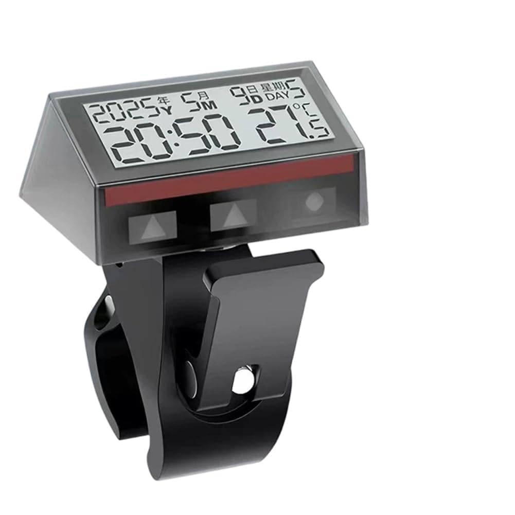 Onchdbfhuu Motorcycle Ebike Solar Powered Clock with LCD Backlit Display Featuring Date, Week, Temperature Waterproof Thermometer Stand B