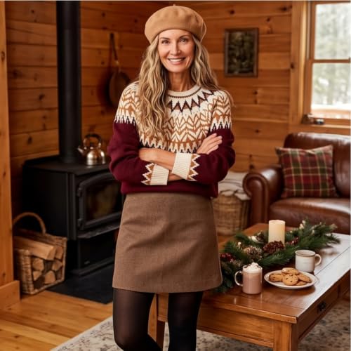 Fair Isle Sweater Women Oversized Crew Neck Retro Boho Knit Pullover - image 6