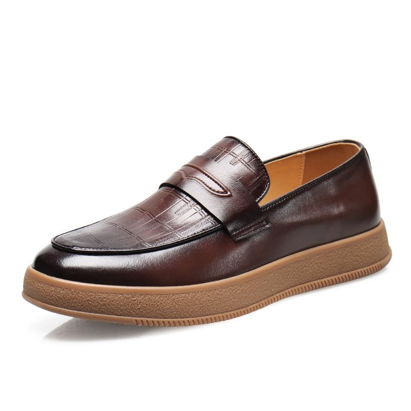 Men's Leather Platform Comfort Causal Penny Loafers Retro Round