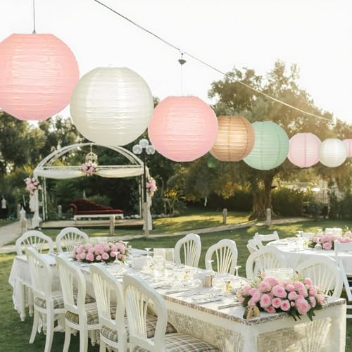Image of Sage Green Pink Paper Lanterns Decorative 12pcs Wedding Hanging Decorations for Bridal Shower Birthday Rustic Party Neutral Baby Shower Sage Green Home Decor