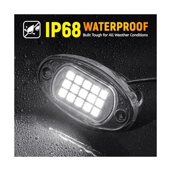 YONEDA 12 Pods White Rock Lights 6000K Ultra Bright LED Neon Underglow Lights IP68 Waterproof for Trucks SUV UTV ATV RZR Car Boats Pickup Motorcycle with 32.8in Extension Wire - Image 4