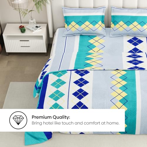 Image of Rivermoor 200 TC Ultrasoft Cotton Bedsheet for Double Bed | Queen Size Bed Sheet with 2 Pillow Covers | Green & Grey Floral | 88 x 96 Inches | Breathable & Hypoallergenic