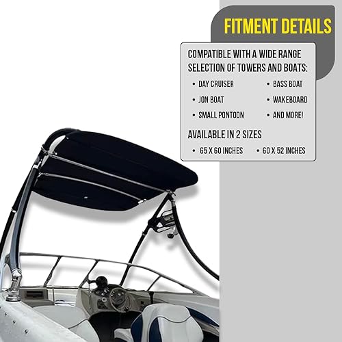 Miniatura 5 de FASWORX Soportes universales para barcos Bimini en torre de wakeboard, lona superior 600D Bimini, marco y abrazaderas, toldo universal para la