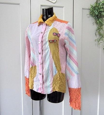 Amazon.co.jp: アルベロベロ ブラウス 綿・麻 しわ加工 メガネブローチ  