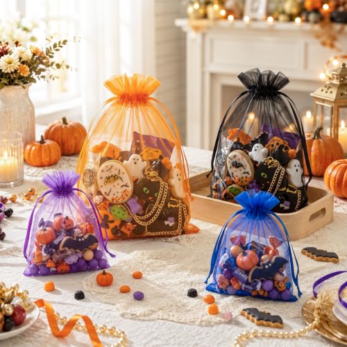 Image of FUNFERY 100PCS Royal Blue Organza Gift Bags 5x7in,Drawstring Jewelry Pouch