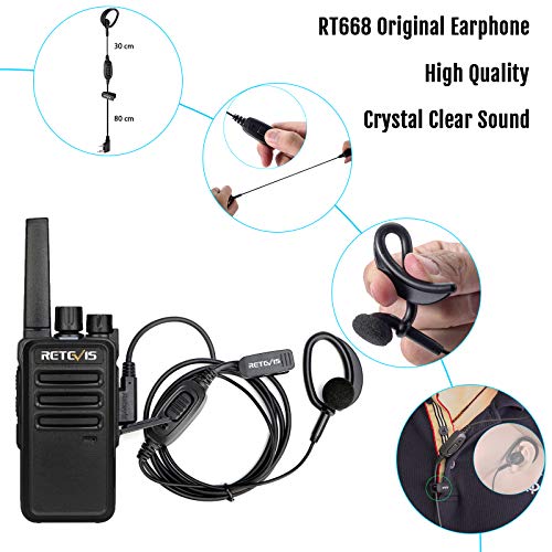 Retevis RT668 Walkie Talkie con Auriculares, PMR446 Radio Licencia Libre con Cargador de 6 Vías, Walkie Talkie Recargable Largo Alcance, Transceptor Portátil de Mano para Seguridad(Negro, 6Piezas)