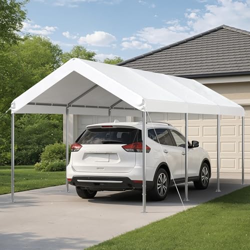 Image of Aoxun 10x20 ft Heavy Duty Carport, Adjustable Height Portable Garage, White