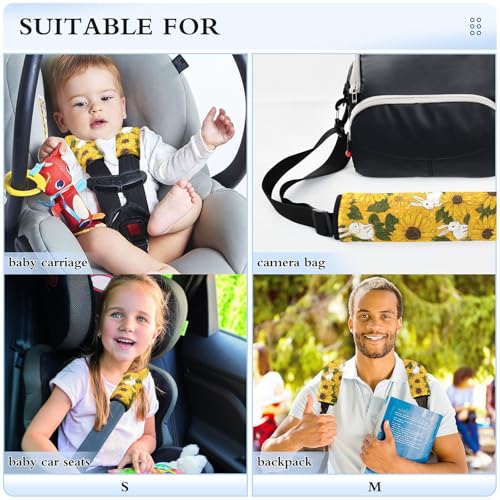 Image of 2 Pack Seatbelt Covers Seat Belt Cover Pad for Adults Boys Girls Car Seat Strap Covers Pads Cushion Universal Shoulder Strap Pad Protector for Backpack 6.5 Inch Autumn Sunflower and Rabbit