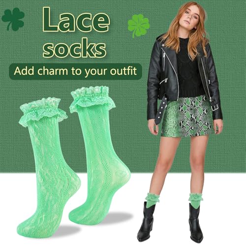 Image of Women Lace Ruffle Socks White Black Frilly Lolita Crew Dress Socks