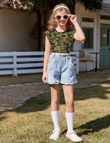 Image of Arshiner Girls T Shirts Cap Sleeves Casual Summer Tops Crewneck Tank Loose Fit Fashion Blouse Tee