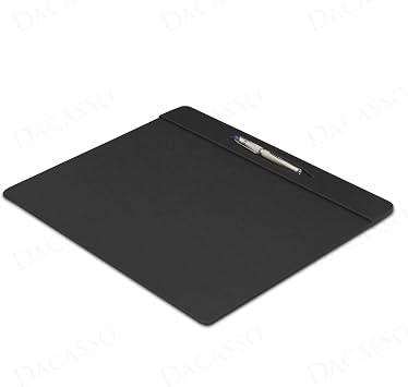 Dacasso 17 x 14 Classic Black Leather Conference Pad w/Pen Well - Luxury Leather Desk Blotter for Writing - Padded Executive Table Surface Protector