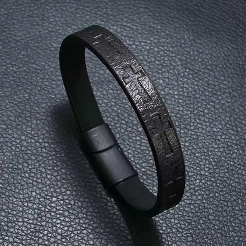 Image of THE MEN THING Leather Bracelet for Men - American Style Genuine Leather Multi-Layer Braided Bracelet with 100% Stainless Steel Magnetic Buckle for Men & Boys (8 inch)