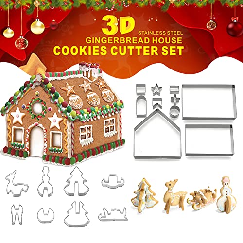 Utensilios De Cocina Acero Inoxidable Herbst Cortadores De Galletas De Navidad 3d 18 Piezas, Kit De Casa De Jengibre De Acero Inoxidable, DecoracióN De Pasteles,...