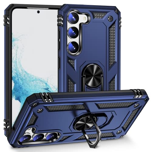 Image of ShieldTech Back Cover for Samsung Galaxy S23 Plus 5G | Rugged Armor Case with Ring Stand | 360 Protection | Shockproof | Camera & Screen Guard (PC, Blue)
